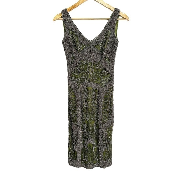 Theia Cocktail Fully Embellished Sequin Dress in Green Size 0 - Picture 2 of 16